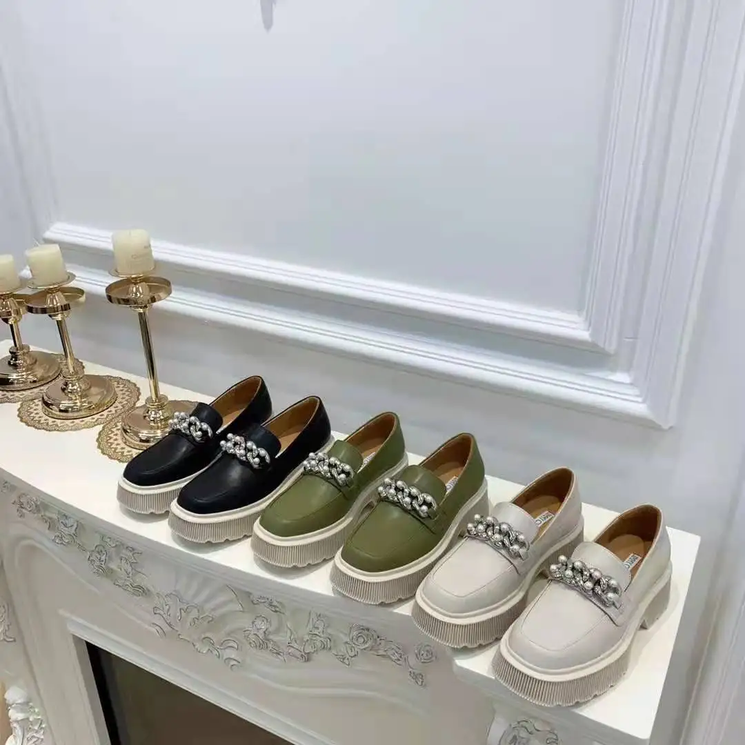 

2021 spring new leather shoes women's thinner and taller platform platform shoes pearl metal buckle fashion casual shoes
