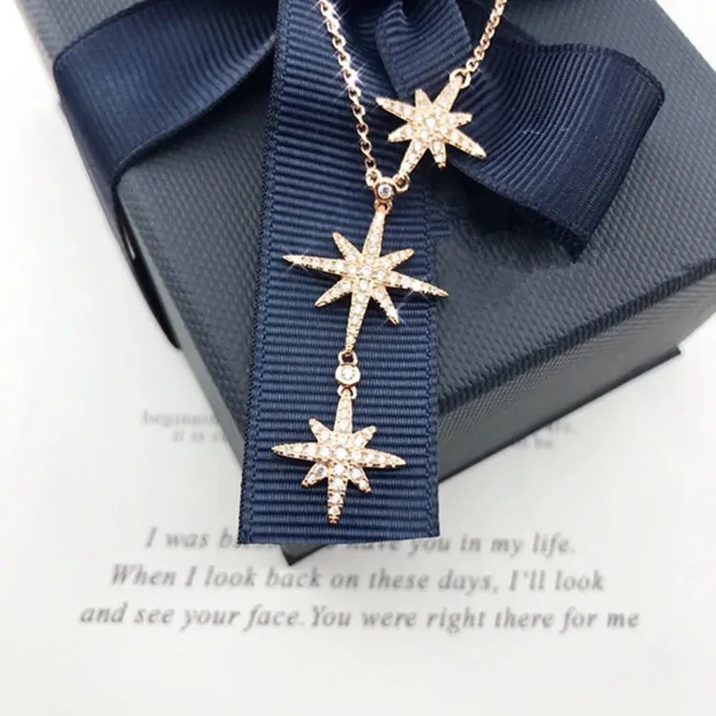 

Europe And America Fashion Lady 925 Sterling Necklace Silver Star Girl Clavicle Chain Birthday Gift Party Party