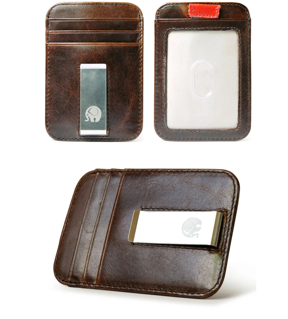 Мужской кошелек из натуральной кожи с зажимами для денег RFID Блокировка тонкий