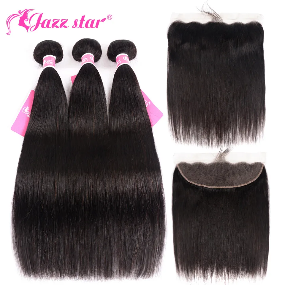 Бразильские Прямые пряди волос с фронтальным 100% человеческие волосы 13x4 закрытие