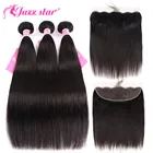 Пряди бразильских прямых волос с фронтальной 100% натуральных волос с пряди дями 13x4, кружевная Фронтальная застежка, не Реми, звезда джаза