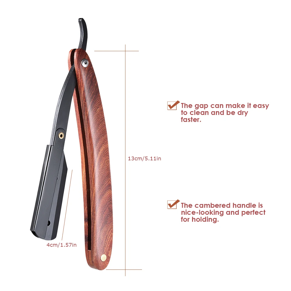 Мужская бритвенная бритва с прямым краем из нержавеющей стали ручная деревянной