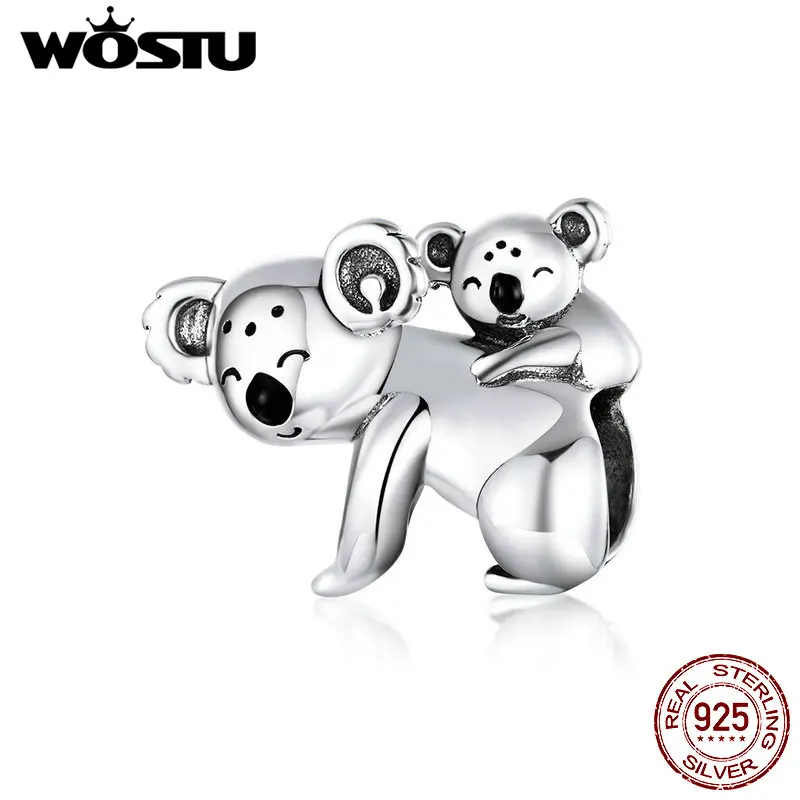 Wostu 925 стерлингового серебра Шарм &amp бисера Koala Baby и мама металлические бусины для