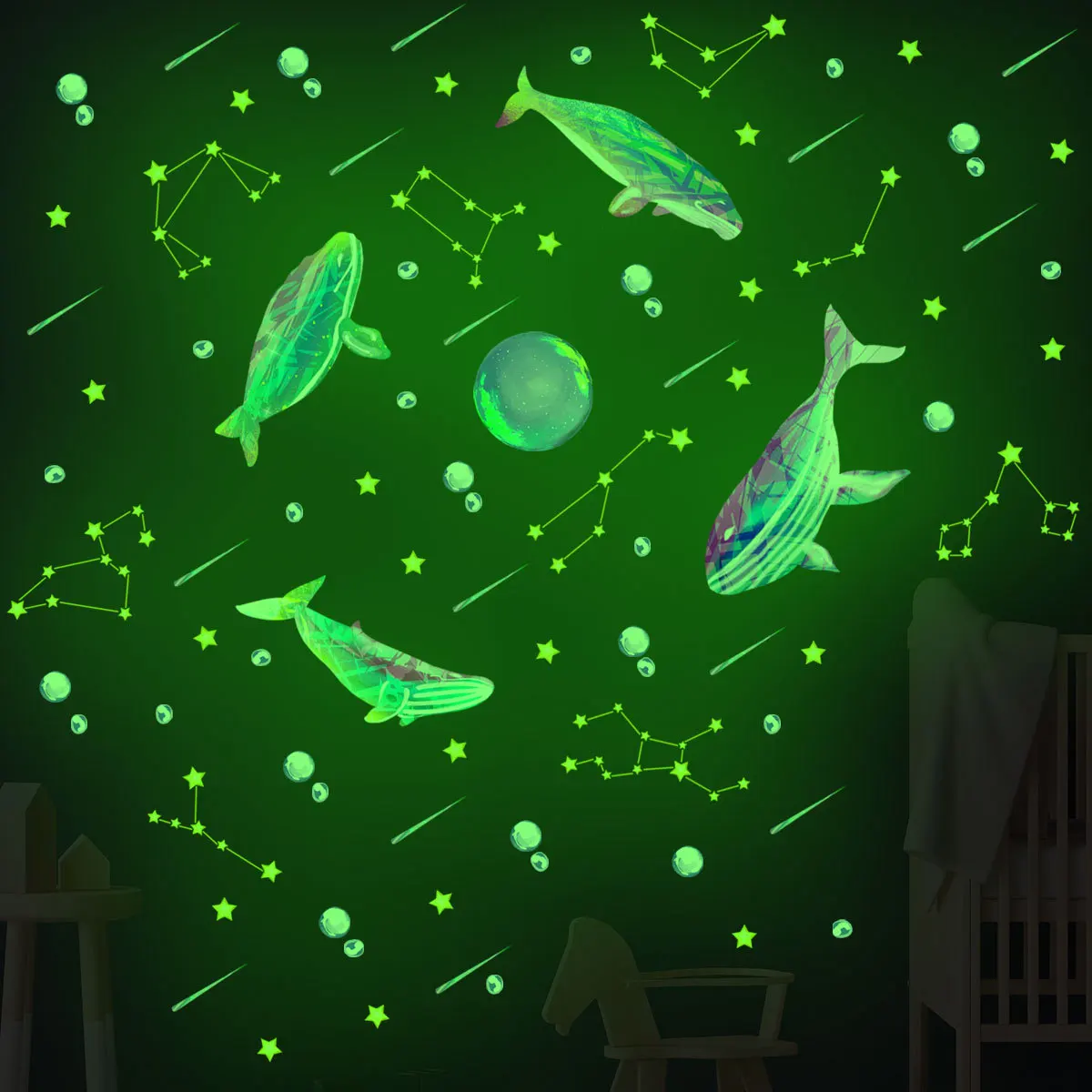 

zollor Luminous Universe Starry Sky Shark Children's Room Wall Stickers Living Room Bedroom Background PVC Decoration Stickers