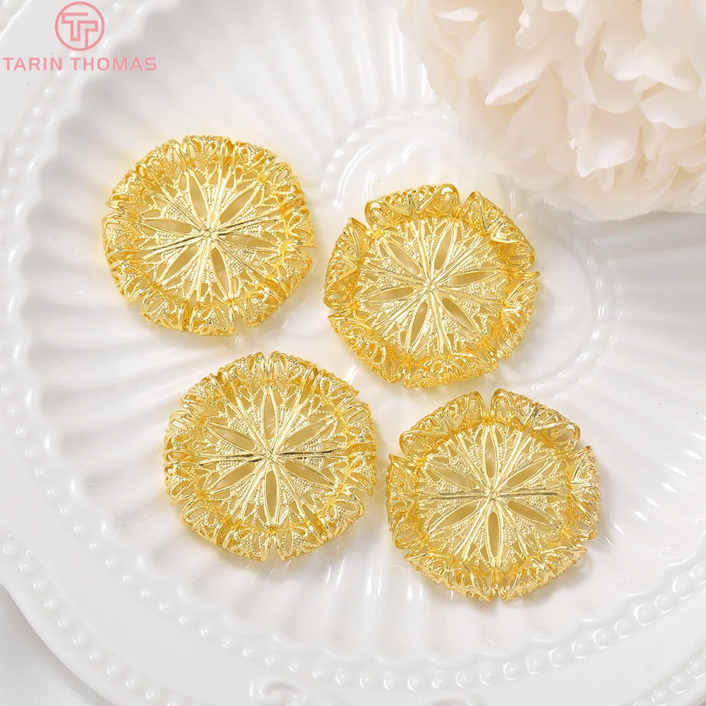 

6 шт 30x30 мм 24K золото цвет латунь круглый декоративный разделитель Высокое качество Diy ювелирных изделий фурнитура серьги аксессуары