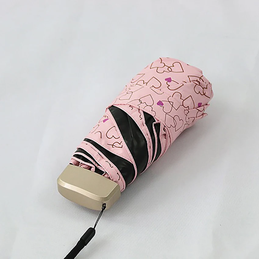 Mini Travel Sunscreen Protection Umbrella 5-folding Black Coating Pocket Lightweight Compact Love Heart | Дом и сад