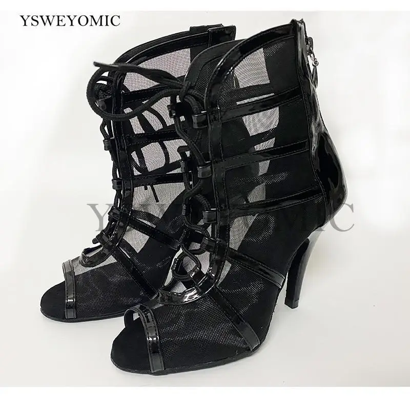 2021 Black Leather Women Dance Boot High Spiked Heel 10cm Thicker Comfortable Insole High Quality Made Latin Salsa Dance Shoes