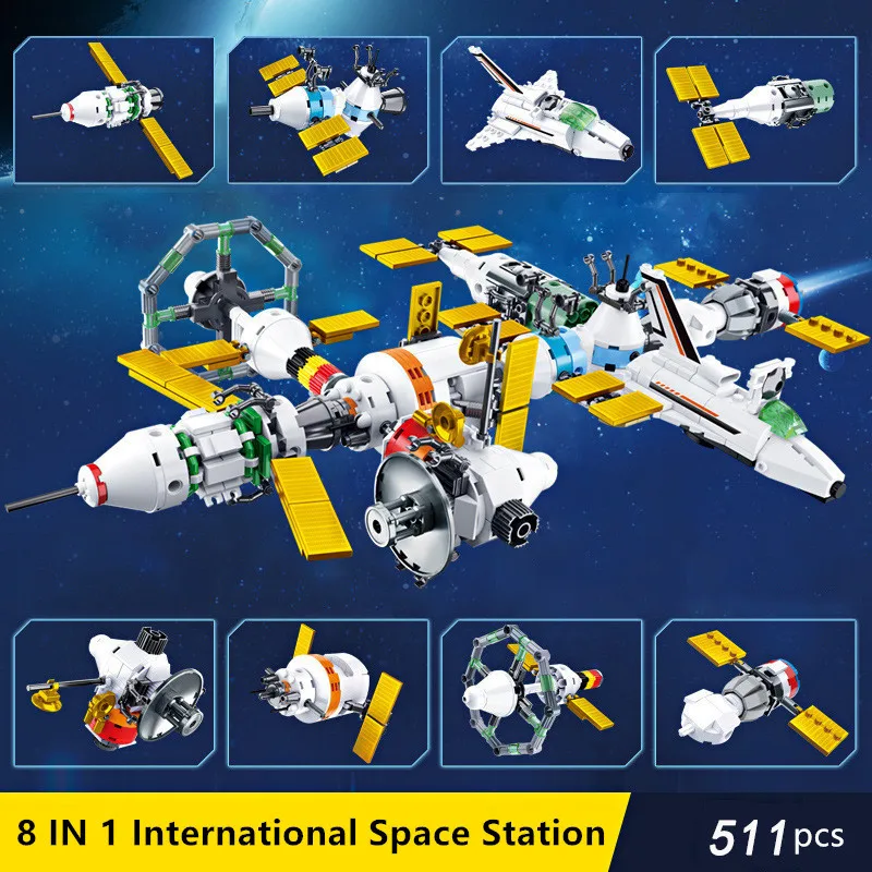 

8Pcs/lot High-tech International Space Station Model Bricks Space Exploration Building Blocks Sets Educational Toys For Children