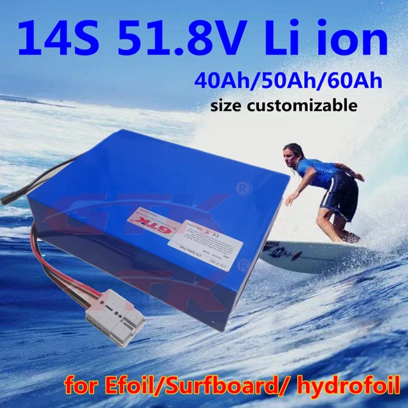 

14S 51.8V 48v 40ah 50ah 60ah Lithium ion battery for Efoil surfboard surfing board entertainment SeaScooter hydrofoil jet board