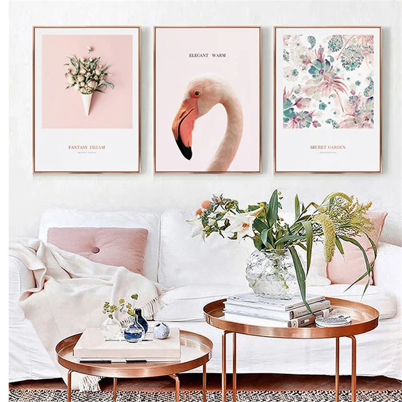 

Nordic Canvas Paintings Flowers Pink Flamingo Wall Art posters prints Warm Tones Modular Living Room Kid Bedroom Home Decoration