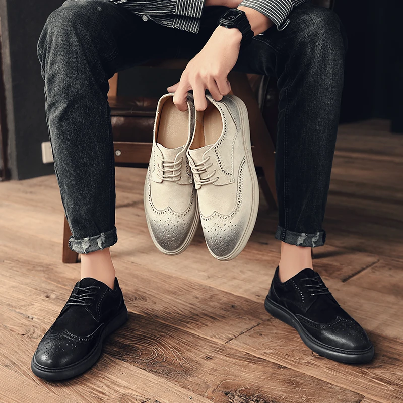 

Mens Shoes Suede Fashion Leisure Walk Formal Shoes Classic British Style Business Oxford Lace-up Brogue Shoe Heren Schoenen Leer