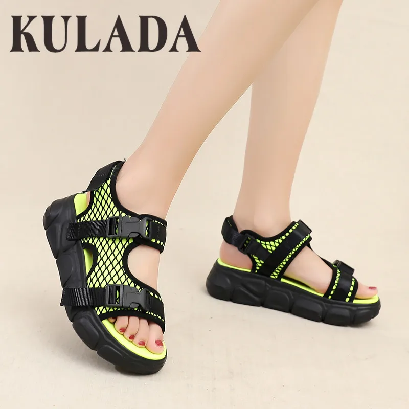 KULADA/Новинка Модные женские сандалии Пляжная обувь с открытым носком Обувь на