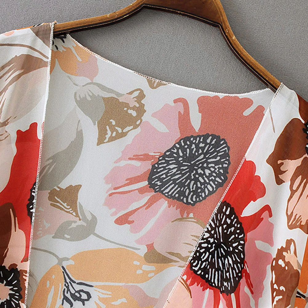 

Women Floral Chiffon Half Sleeve Coverup Front Open Anti-UV Blouse Cardigan