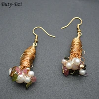 unique design natural white pearl beads mix stone handmade wire wrapped anti fade earrings fashion women jewelry party gift