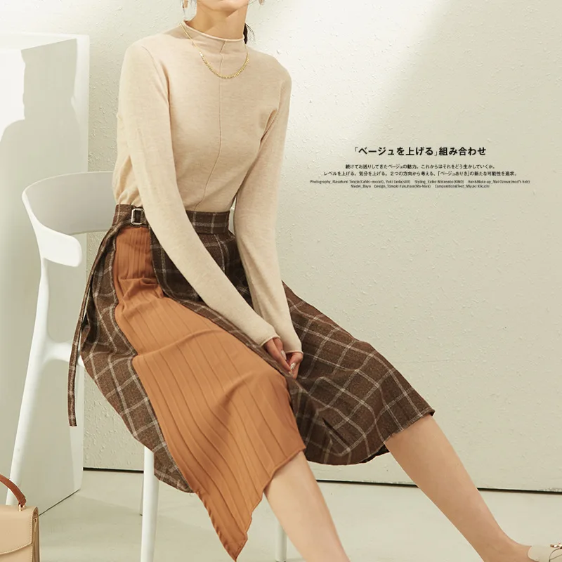 

New Women Autumn Winter 100% Australia Wool Half High Collar Sweater WS0015