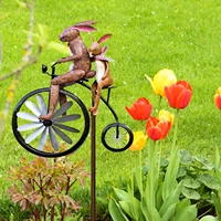 vintage bicycle wind spinner metal stake frog rabbit riding motorcycle windmill decoration for yard and garden decoration