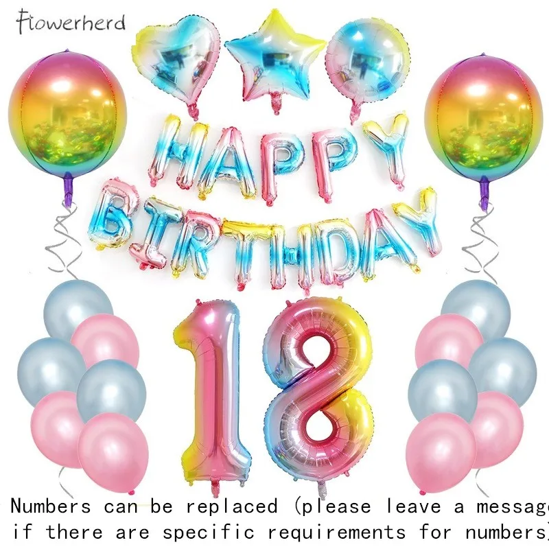

DIY Gradient Rainbow Birthday Balloon Birthday Number Letter Aluminum Film Balloon Love Five-star Round Rainbow Balloon Set