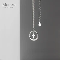 modian new fashion mini cross geometric round 925 sterling silver pendant for women link chain adjustable necklace fine jewelry