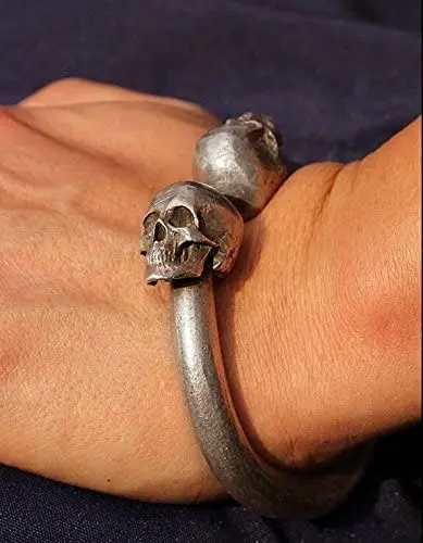 

SmilePunk твердый 925 серебряный оригинальный браслет ручной работы с черепом Ретро Тяжелая Текстура мужской подарок 180 г