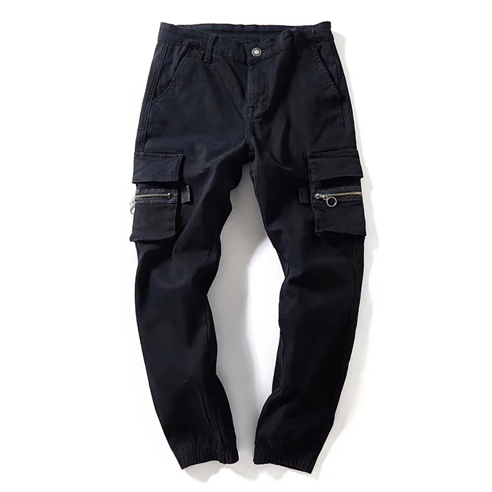 

New Trendy Cargo Jeans Pants Men Casual Slim Fit Trousers Black Harem Pants Tapered Hip Hop Jeans Joggers Man Clothing