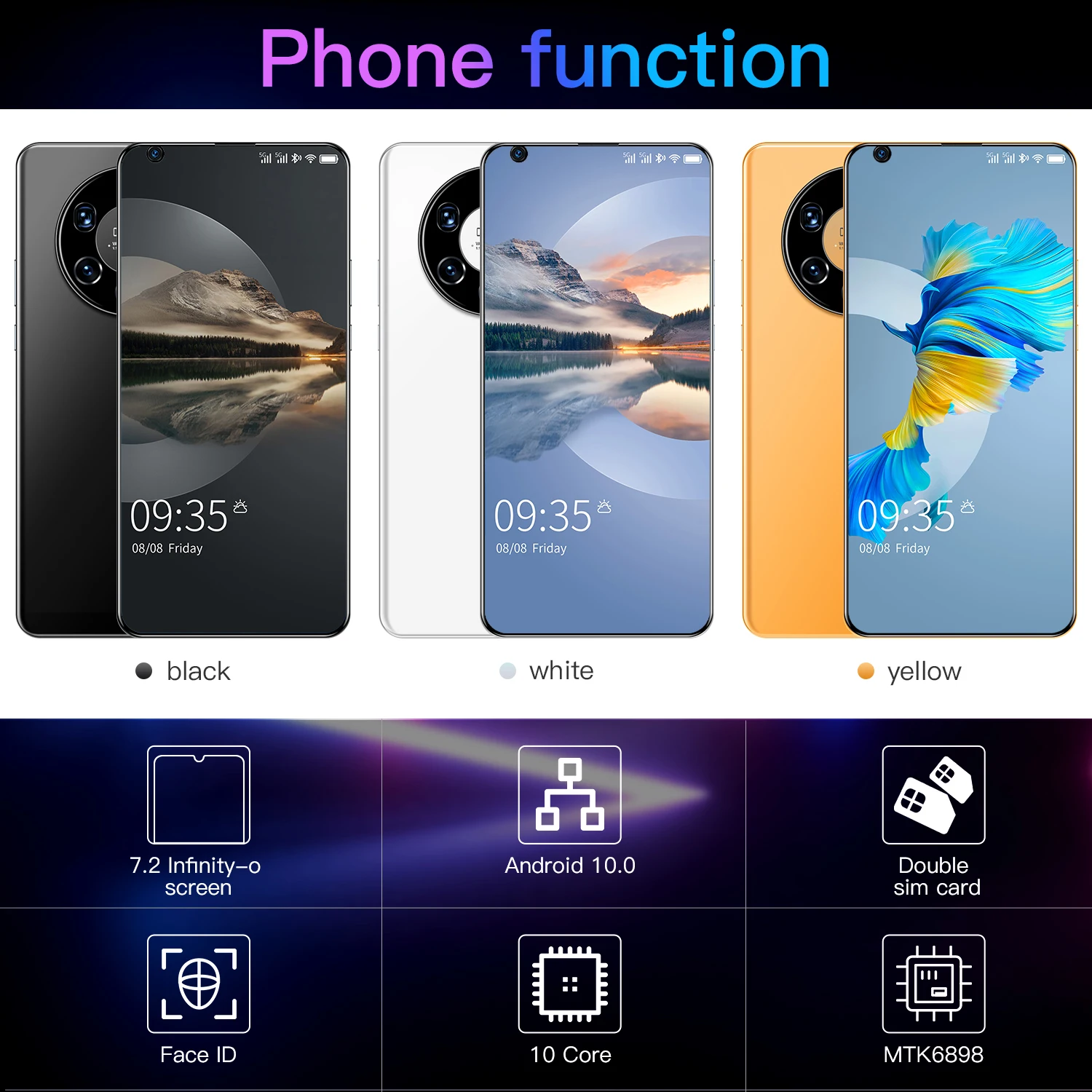 

Latest Mate41Pro 7.2inch FHD+ O-Screen 21MP+50MP Camera Face&Screen Fingerprint Unlock 6000mAh Battery Mobilephone 5G Smartphone