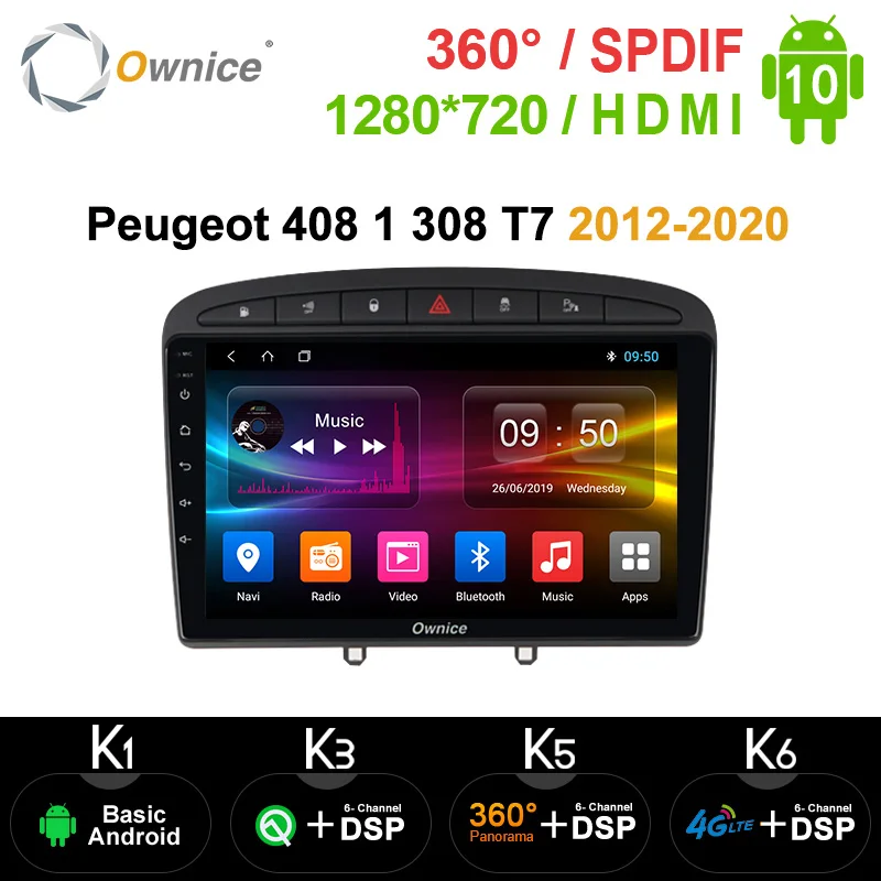 Автомобильный DVD-плеер Ownice Android10.0 8 ядер GPS SPDIF Navi для Peugeot 408 1 308 T7 2012 - 2020 | Автомобили