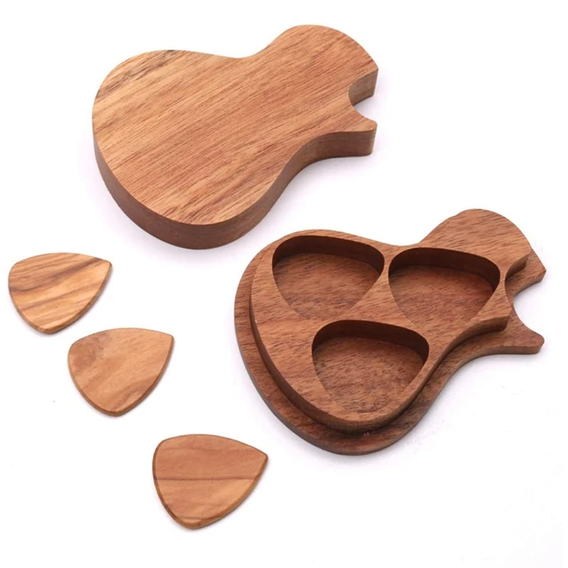 

Handmade Wooden Guitar Pick Box And 3 Olive Wood Picks Guitar Picks