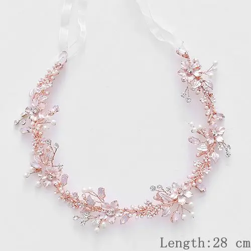 Rose Gold Жемчужные стразы, повязка на голову, свадебные аксессуары для волос, Свадебный ободок тиара, свадебная повязка на голову, жемчужные украшения для волос, цветок, повязка на голову - Окраска металла: Rose Gold