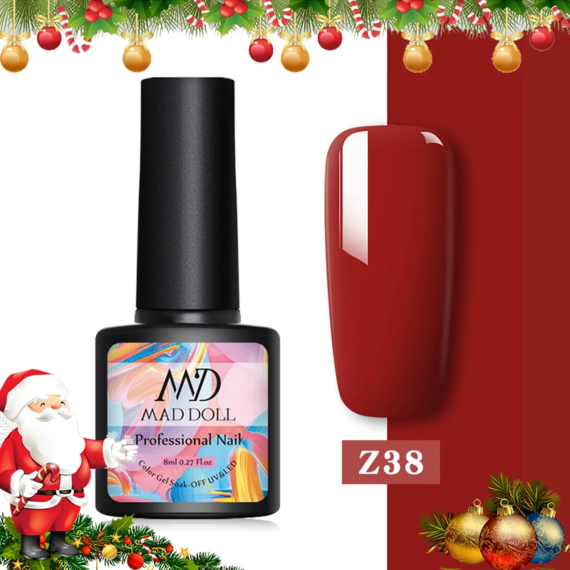Z38 MAD DOLL, 8 мл, сверкающий УФ-гель, Блестящие Блестки, маникюрный лак для ногтей, УФ-гель для ногтей, отмачиваемый, Рождественская серия, УФ-гель, блестящий лак с блестками - Цвет: Z38