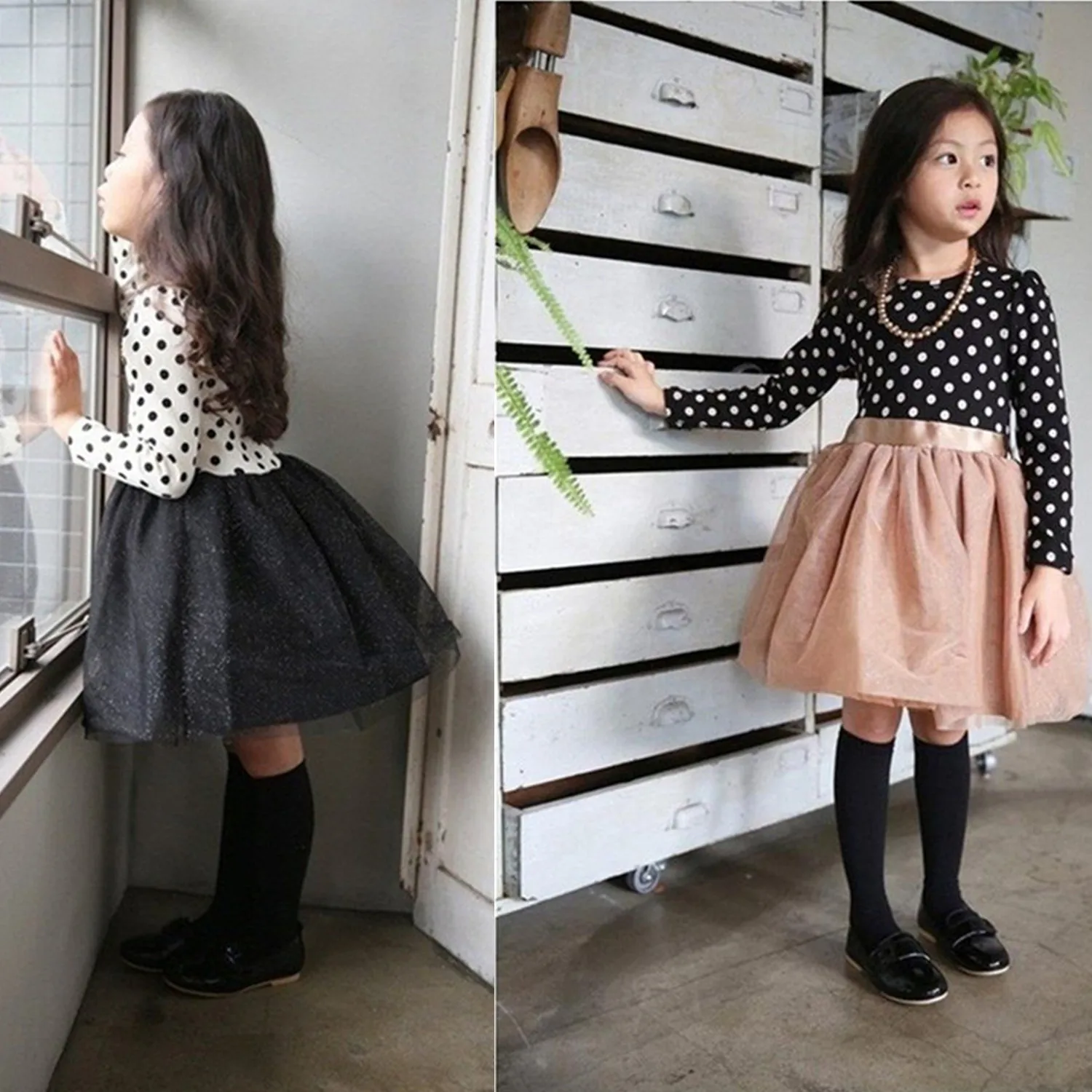 

Autumn Girl Dress Birthday Party Children Cotton Long Sleeves Dresses Polka Dots Casual Wear Tutu Kids Clothes Baby Clothing