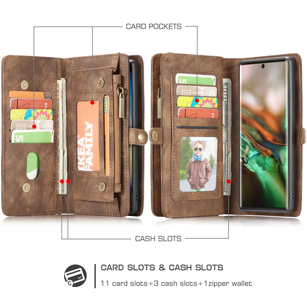 Чехол кошелек для Samsung Note 8 9 10 Plus откидной съемный чехол из искусственной кожи с