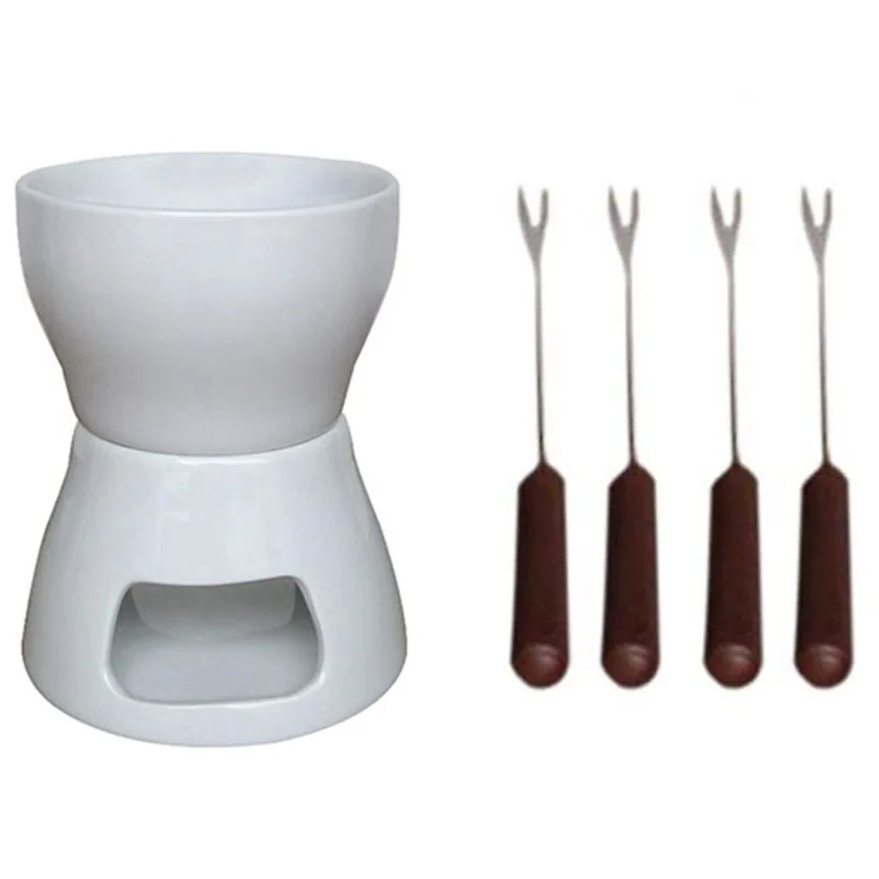 Керамический набор для шоколадного фондю с вилками чайный светильник фарфоровый