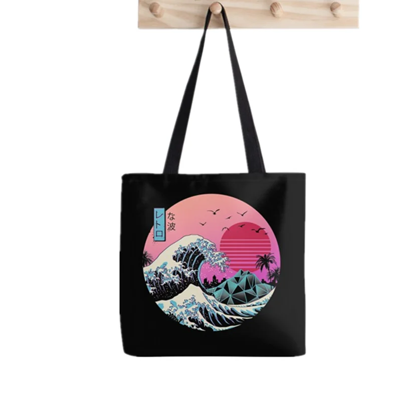 

2021 Shopper The Great Retro Wave Printed Tote Bag women Harajuku shopper handbag girl Shoulder shopping bag Lady Canvas Bag