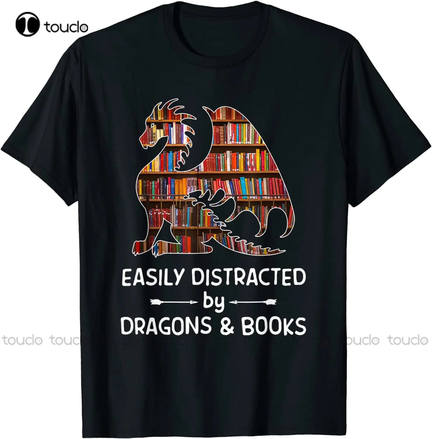 

New Easily Distracted By Dragon And Books Nerds T-Shirt Cotton Tee Shirt S-5Xl