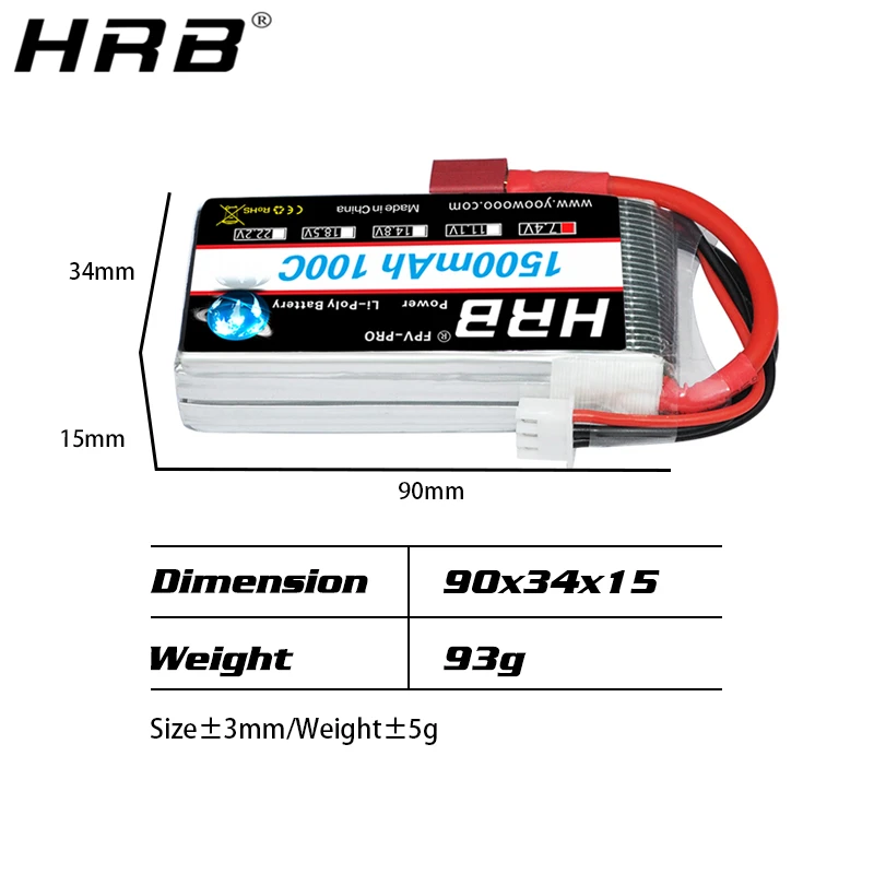аккумулятор hrb 2s lipo 1500 мач 74 в xt60 t deans ec2 ec3 ec5 xt90 ж