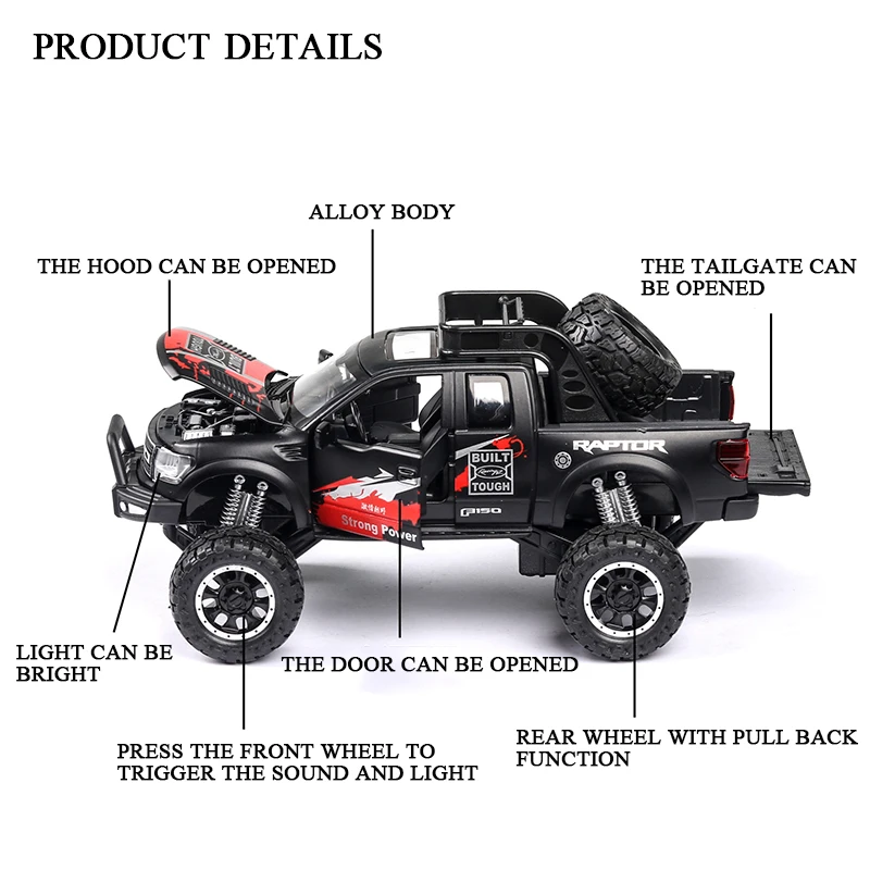 1:32 Ford Raptor F150 пикапа брелок для автомобильных ключей модель отступить литья под