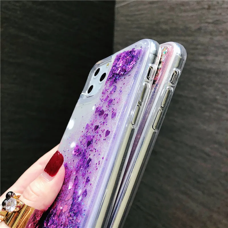 

Liquid Quicksand Glitter Case Soft Transparent Silicone Cover For IPhone 11 12 Pro Max Mini Phone Bag ProMax Loving Heart Stars