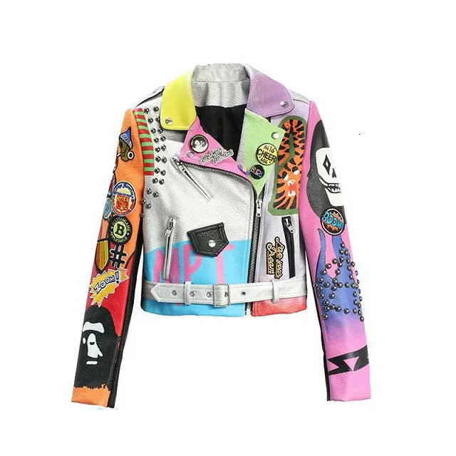 Осенняя Женская куртка из искусственной кожи на молнии с заклепками Осеннее