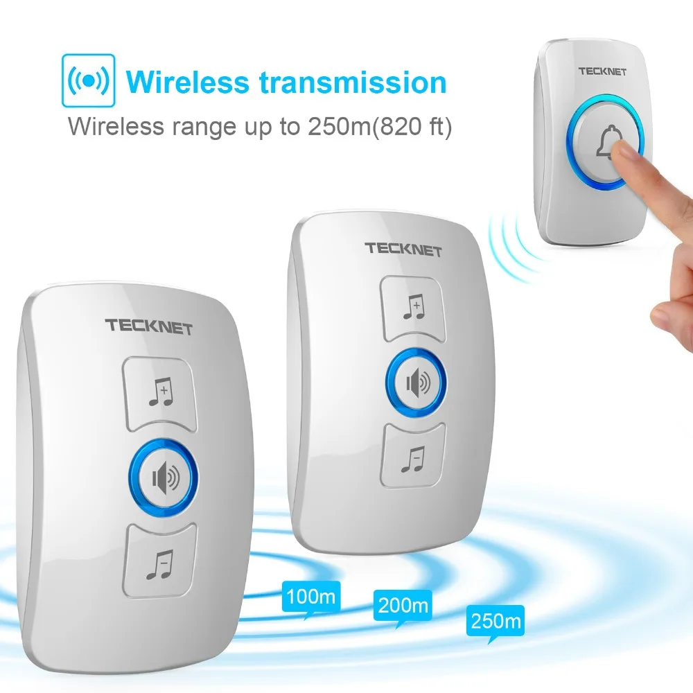 TeckNet беспроводной дверной звонок беспроводной IP33 Водонепроницаемый дверной звонок с европейской вилкой с 32 мелодиями, мелодии, умный дом, 250 м Диапазон 100-240 В