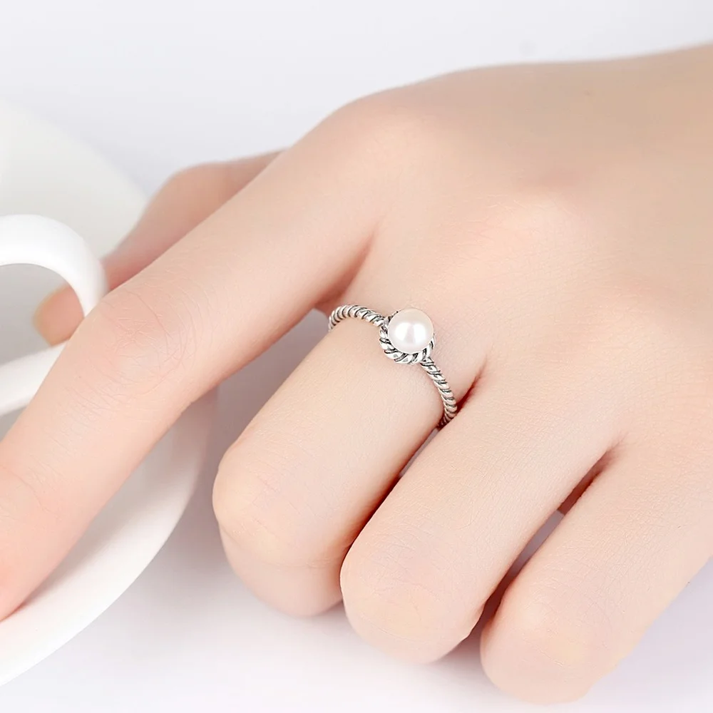 

European and American new style retro thread natural freshwater pearl Thai silver ring simple ladies adjustable opening ring