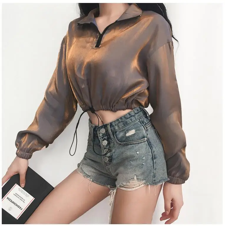 

2020 street hot style mermaid zip-up hoodies with waist tight thin hip hop fashion hoodies best sell long sleeve crop top