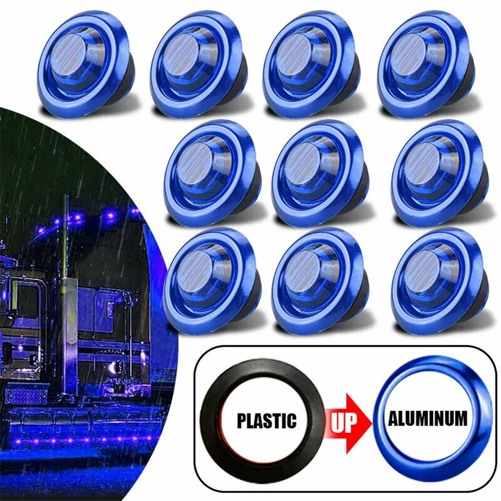 

10pcs 3/4" Bullet Round Blue LED Side Marker Indicator Lights Trailer Truck Boat Trailer Lighting Boat Interior Exterior Light