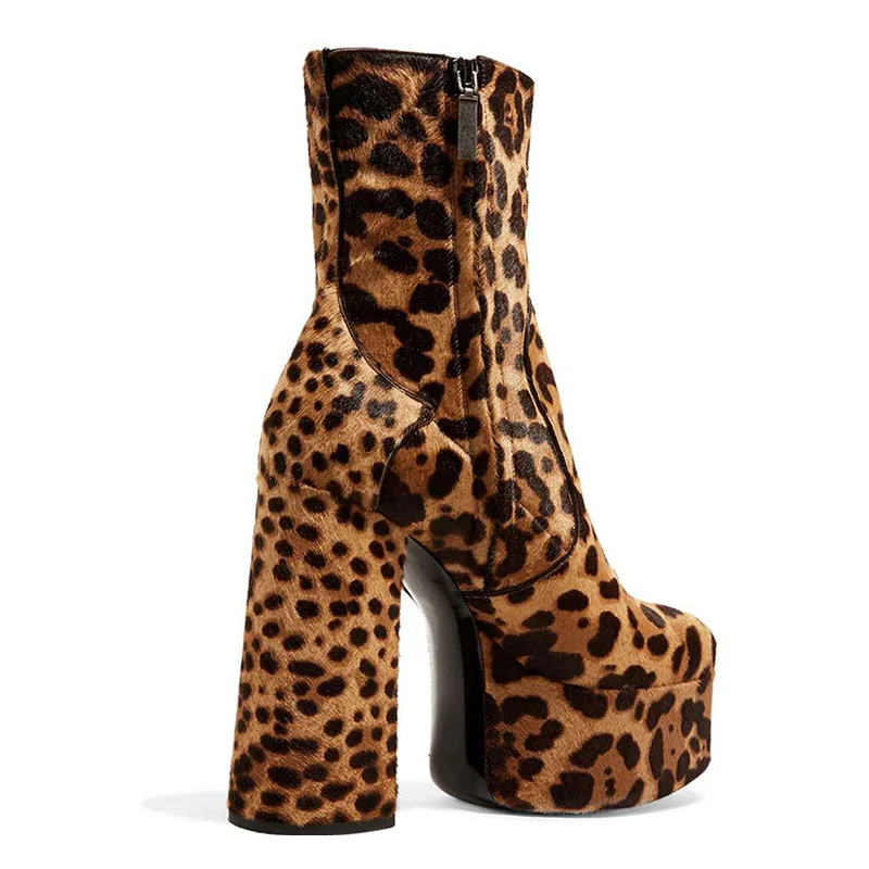 Обувь женские плотные ботильоны на платформе и молнии леопардовые ботинки из