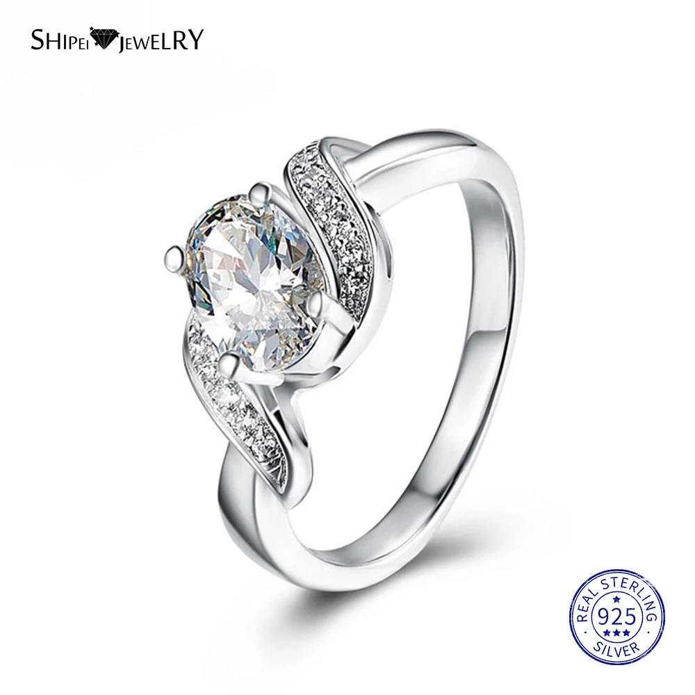 Shipei 100% 925 Sterling Silver Fine Jewelry White Gold Oval Sapphire Engagement Ring for Women Anniversary Gift | Украшения и
