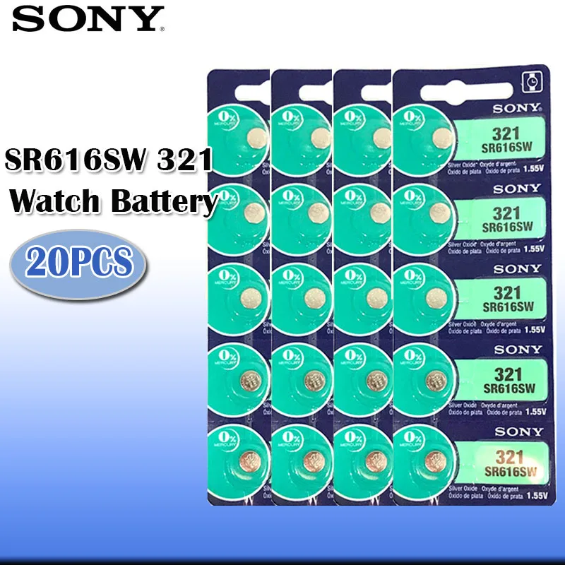 20 шт./лот 100% оригинал Sony 321 SR616SW оксид серебра часы батарея SR616 кнопка монета