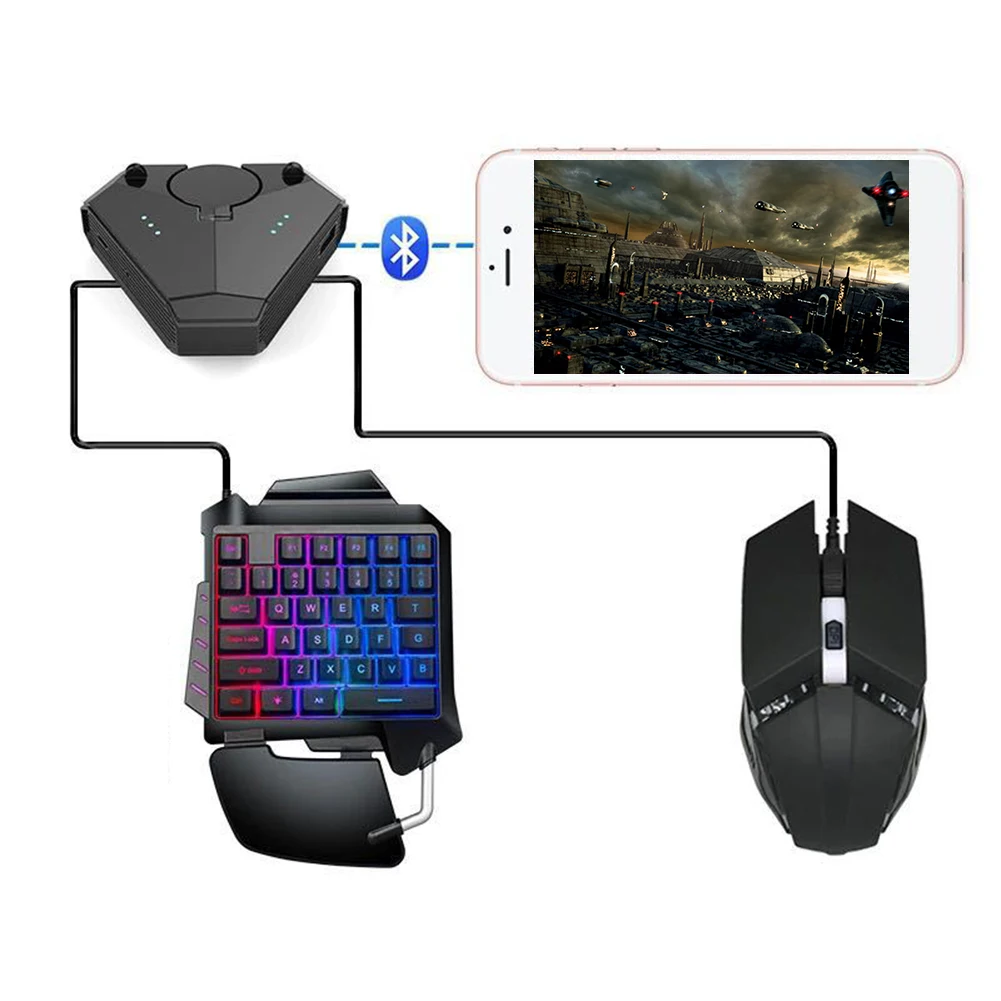 

Набор для игровой клавиатуры и мыши 3 в 1, Многофункциональный прочный мобильный геймпад, контроллер, клавиатура и мышь, комплект конвертеро...