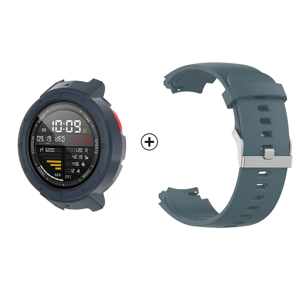 Gray blue package Браслет для Amazfit Verge умные часы с ремнем для Xiaomi Amazfit Verge 3 чехол силиконовый ремешок для часов+ средство защиты ПК Рамка - Цвет: Gray blue package