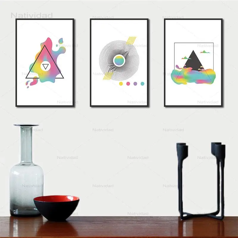 Настенная живопись абстрактная линия круг красочный треугольник и Перевернутый