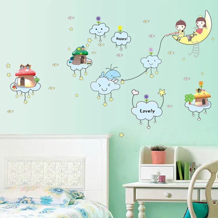 

Cartoon Moon Clouds Stars Wall Sticker Kid Baby Room Bedroom Living Room Wallpaper Home Decoration Beautify Combination Stickers
