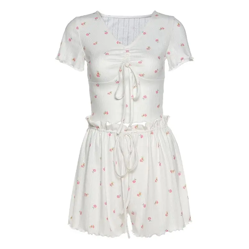 

ZITY Ice Silk Women Short -Sleeve Shorts T -Shirt Two -Piece Women Set Casual Fashion Outer Wear Home Wear Thin Nightwear Summer